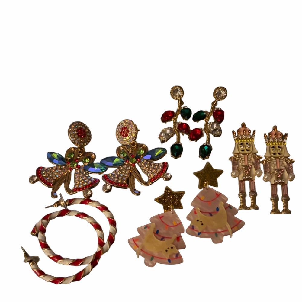 5 sets of Festive Holiday Earrings bundle, all post earrings.